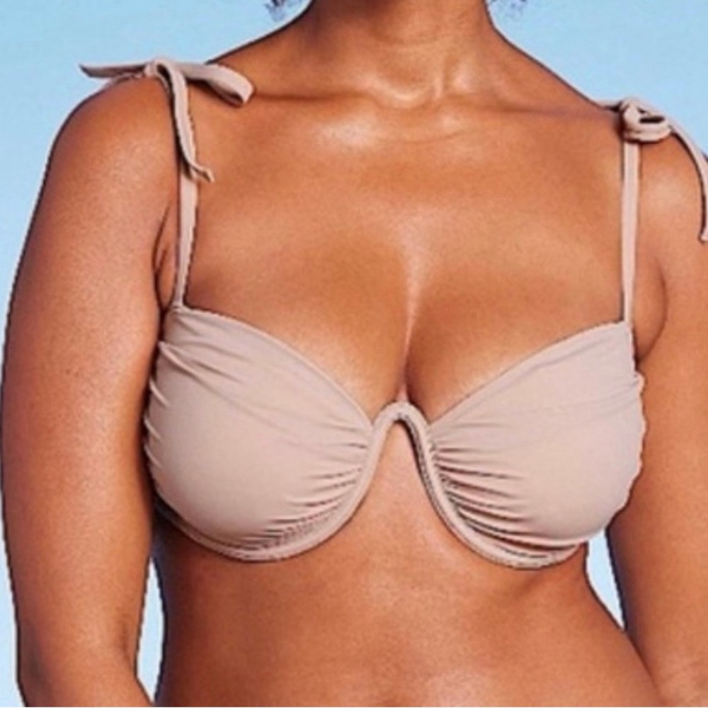 Shade & Shore - Shoulder Tie Shirred Underwire Bikini Top